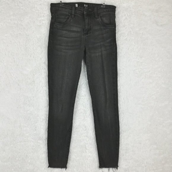 Kut From the Kloth Womens Jeans Connie Skinny Ankle Denim Black Wash Raw Hem 0 - Picture 1 of 11